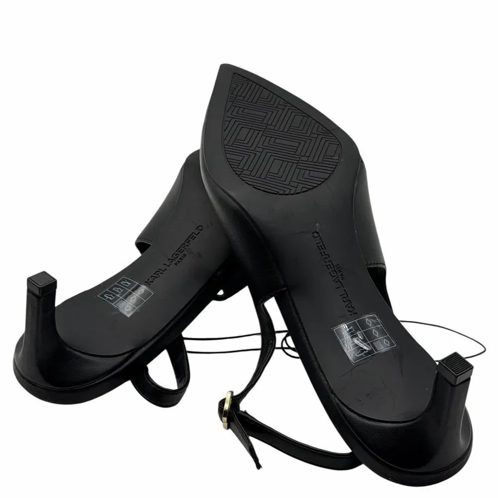 Karl Lagerfeld Paris Black Pointed Slingback Heels with Gold Logo Studs 8,5M